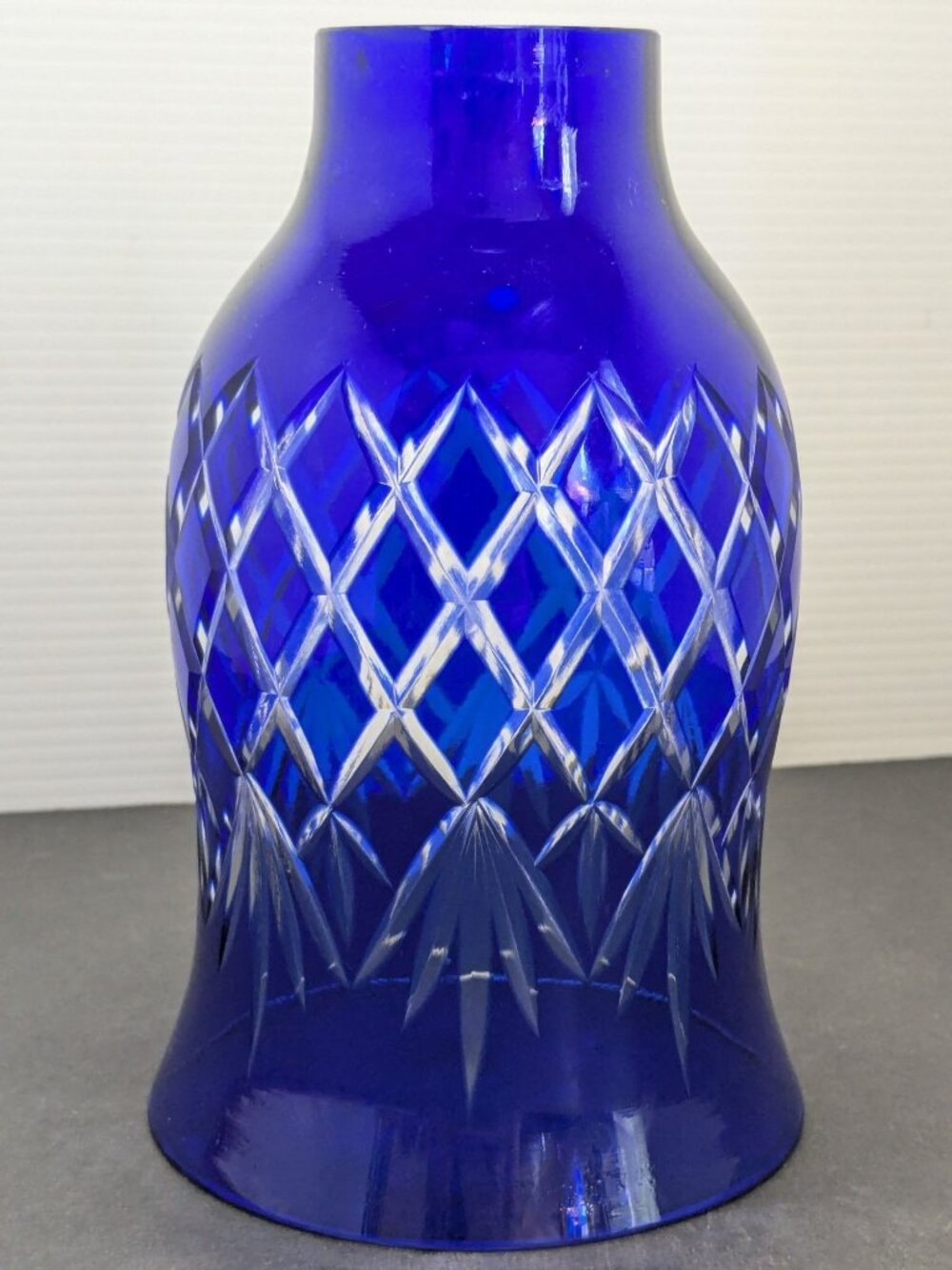 Vintage Glass Cobalt Blue Lamp Shade Bohemian Czech Cut To Clear 7" Tall Used